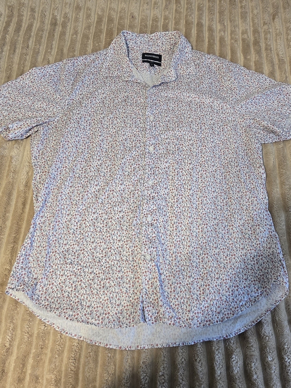 Bonobos Men's Riviera Short Sleeve Shirt White Floral Ditsy Print [L]